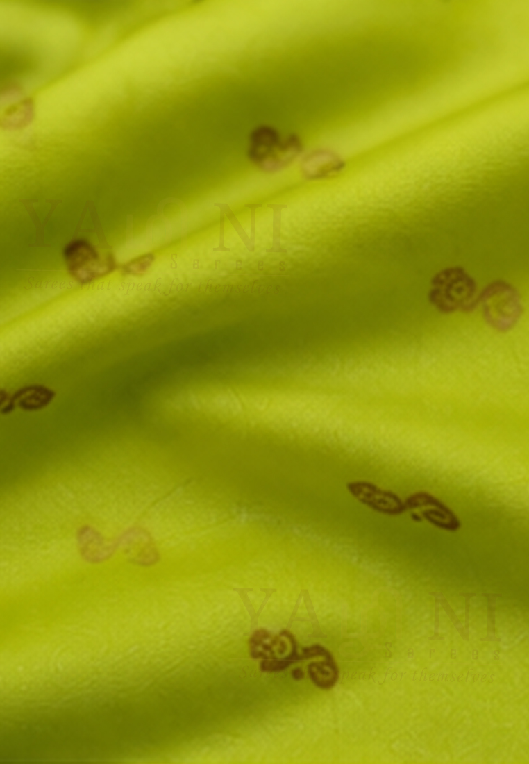 Lime Green Cotton Saree with Royal Purple Traditional Woven Border - Image 4