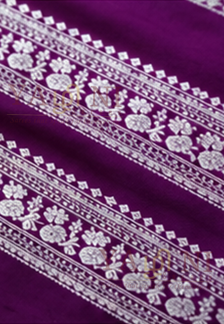 Lime Green Cotton Saree with Royal Purple Traditional Woven Border - Image 3