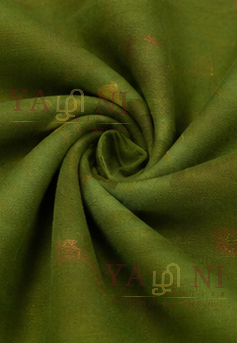 Olive Green & Rani Pink Traditional Cotton Saree with Gold Zari Border - Image 3
